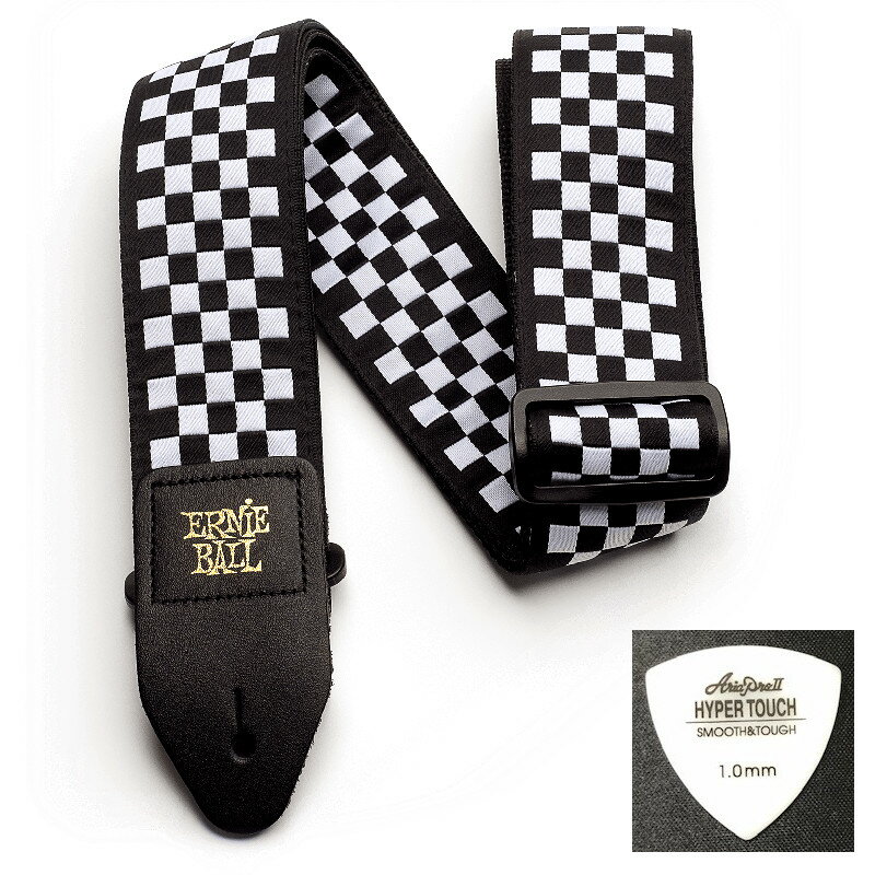 ERNIE BALL アーニーボール ストラップ EB 4149 BK&WH CHECHERED JACQUARD STRAP ★ピック付き 【ゆうパケット】※日時指定非対応・郵便受けにお届け