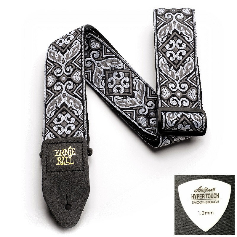 ERNIE BALL アーニーボール ストラップ EB 4166 TRIBAL SILVER JACQUARD STRAP ★ピック付き 【ゆうパケット】※日時指定非対応・郵便受けにお届け