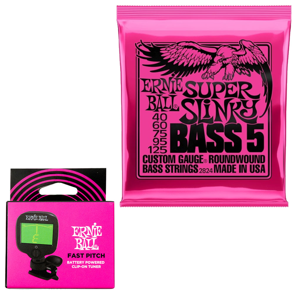 《セット内容》 ・ERNIE BALL 2824 Super Slinky 40-125 エレキベース 弦 x1 ・ERNIE BALL 9644 Fast Pitch Clip-On Tuner x1 多くのトップ・ベーシストに愛用される定番ベース弦！ アーニーボール・スリンキー・ベース・セットは、ブライトかつハイからローまでバランスのとれたサウンドで、全てのミュージック・スタイルにフィットする高い人気のワウンド弦です。 スズ・メッキ・ヘックス・スティール・コア(六角形をした芯線)にニッケル・メッキ・スティール・ワイアーを巻いたニッケル・ワウンド・ベース弦は、南カリフォルニアにある美しいコーチェラ・バレーでフレッシュで最高品質の原料を使用し、製造しています。 アーニーボール・スリンキー・ベース・ストリングは、多くのトップ・ベーシストに愛用されています。 ゲージ: .040, .060, .075, .095, .125 【9644 Fast Pitch Clip-On Tuner】 コンパクトで使いやすいデザインながら、スピーディーで正確なチューニングを実現します。 ギタリスト、ベーシストをはじめ、あらゆる弦楽器プレイヤーに最適。 明るく見やすいLCDディスプレイにより、さまざまな照明環境でも優れた視認性を確保します。 高精度なクロマチック・チューニング・モードで、楽器をしっかりと正確にチューニングできます。 シンプルなワンボタン操作とオートパワーオフ機能により、日常使いにも便利です。 さらに、360度回転する安定性の高いクリップがヘッドストックにしっかり固定されるため、自宅、スタジオ、ステージなど、どこでも安心してチューニングできます。 動作確認用電池（CR2032）が同梱されています。 ＜製品の特長＞ クロマチック・チューニング・モード あらゆる音を正確に捉え、楽器を常にベストなチューニングにキープします。 どの角度からでも見やすいチューニング 360度回転するクリップでヘッドストックにしっかりと装着でき、見やすい角度に調整できます。 クリアで見やすい表示 Fast Pitchの明るいLCDディスプレイにより、さまざまな明るさの環境でも見やすく、スムーズにチューニングできます。 スムーズな操作性 シンプルなワンボタン式の電源操作に加え、便利なオートパワーオフ機能を搭載しています。 ＜パッケージサイズ・製品重さ＞ 約7.29 × 5.89 × 3.81 cm・約32.0g関連商品ERNIE BALL アーニーボール 2836 Regular Sli...ERNIE BALL アーニーボール 2832 Regular Sli...6,160円5,720円ERNIE BALL アーニーボール 2833 Hybrid Slin...ERNIE BALL アーニーボール 2834 Super Slink...5,720円5,720円ERNIE BALL アーニーボール 2835 Extra Slink...《2セット販売》ERNIE BALL 2835 Extra Slin...5,720円6,800円《2セット販売》ERNIE BALL 2834 Super Slin...《2セット販売》ERNIE BALL 2833 Hybrid Sli...6,800円6,800円《2セット販売》 ERNIE BALL 2832 Regular S...《2セット販売》ERNIE BALL 2831 Power Slin...6,800円6,800円コンパクトながら、スピーディーで正確なチューニングを実現するチューナーとのお買い得なセット