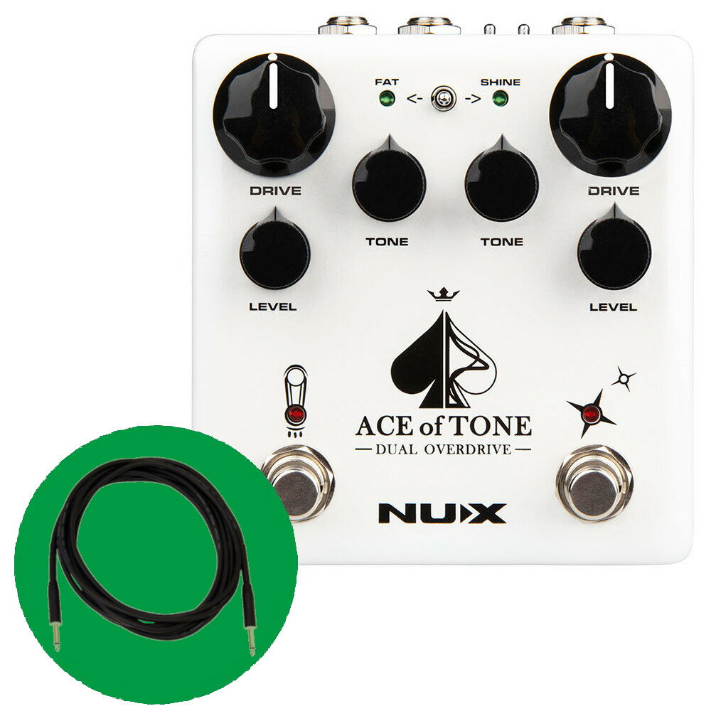 《セット内容》 ACE OF TONE NDO-5 デュアルオーバードライブ ARIA JG-10X (3.05m・ストレート) ギターケーブル Dual Overdrive　"ACE of TONE" エースオブトーンは、NUX "Tubeman MKII" と "Morning Star" を組み合わせたデュアルオーバードライブペダル。 多くのギタリストが愛した、2つのオーバードライブを重ねたトーンを1台で再現します。 ・Tubeman with FAT mode（左側） 他のTS系ペダルよりもさらなる鮮明さと歪みを与え、さらに、FATモードで低音を強調しサウンドに暖かみを加えます。 ・Mornig Star with SHINE mode（右側） Mornig Starは伝説的なBlues Breakerの回路を基に透明感のあるローゲインドライブを再現します。さらに、SHINEモードで高音を強調したよりきらびやかなトーンを与えます。 2つのエフェクトの接続順の変更や、バッファーバイパスとトゥルーバイパスの選択、さらに、よりダイナミックレンジの広い18V（内部昇圧）で使用する事も可能。シンプルな操作で多彩なサウンドメイクができるオーバードライブペダルです。 ■仕様 Input Impedance2.2MΩ Output Impedance1kΩ Power9V DC, Negative tip Current Drawless than 100mA Dimensions105(L) x 115(W) x 58(H) mm Weight440 g *本機に電源アダプターは付属してません。別途ご用意ください関連商品《在庫あり 送料無料》NUX ニューエックス ACE OF TONE ...BOSS ボス AD-2 アコースティック用 プリアンプ + 純正アダ...17,600円18,150円BOSS コンパクトエフェクター DS-2 ディストーション Dist...BOSS コンパクトエフェクター FZ-5 FUZZ ファズ + 純正...18,150円18,260円BOSS コンパクトエフェクター DS-2 ディストーション Dist...BOSS ボス ML-2 Metal Core ディストーション + ...18,700円18,700円《在庫あり 送料無料》NUX ニューエックス ACE OF TONE ...BOSS ボス PH-3 Phase Shifter フェイザー...16,940円17,600円BOSS ボス AW-3 Dynamic Wah オートワウ...Free The Tone JB-21B [SIGNAL JUNCTI...18,480円18,700円《セット内容》 ACE OF TONE NDO-5 デュアルオーバードライブ ARIA JG-10X (3.05m・ストレート) ギターケーブル Dual Overdrive　"ACE of TONE" エースオブトーンは、NUX "Tubeman MKII" と "Morning Star" を組み合わせたデュアルオーバードライブペダル。 多くのギタリストが愛した、2つのオーバードライブを重ねたトーンを1台で再現します。