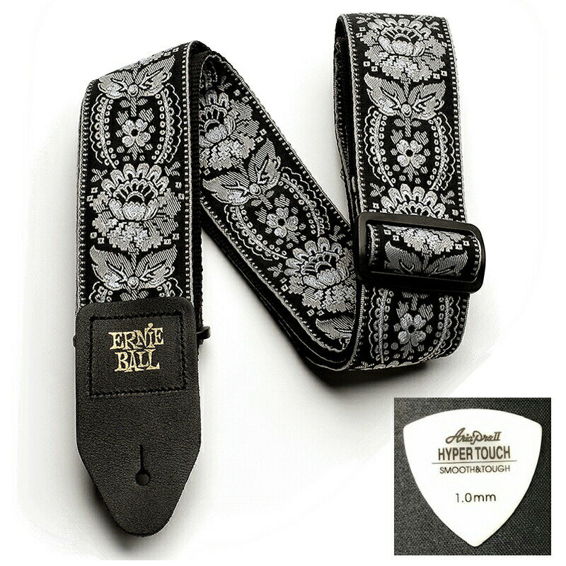ERNIE BALL アーニーボール ストラップ EB 4150 JACQUARD STRAP SILVER ORLEANS ★ピック付き 【ゆうパケット】※日時指定非対応・郵便受けにお届け