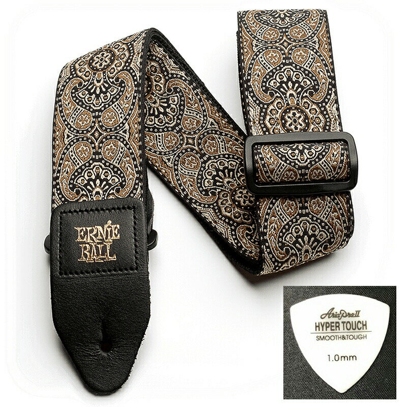 ERNIE BALL アーニーボール ストラップ EB 4163 JACQUARD STRAP GD&BK PAISLEY ★ピック付き 【ゆうパケット】※日時指定非対応・郵便受けにお届け