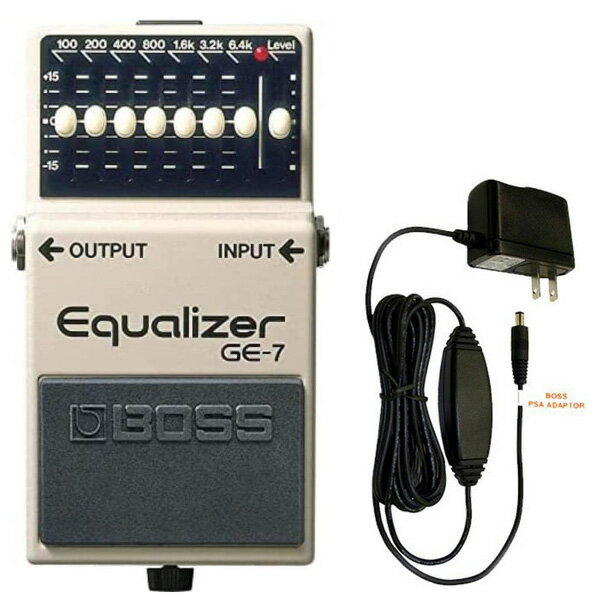 【セット内容】 ・BOSS GE-7 Equalizer ×1 ・BOSS ACアダプター PSA-100S2 ×1 繊細な音色補整から大胆なサウンドメイクまで対応する、7バンド・グラフィック・イコライザー GE-7は、100Hzから6.4kHzの領域をブースト／カットできる7バンドのグラフィック・イコライザーです。可変幅±15dBのスライダーを操作することで、繊細なニュアンスの修正からアグレッシブなサウンドメイクまで、さまざまなシチュエーションにおいて威力を発揮します。また、ギターに最適な周波数帯域をオクターブで調整可能にした7本のスライダーを搭載。低域から超高域成分を含む高域まで、自在にコントロールできます。エフェクト切り替え時の音量差を補整するLEVELスライダーも搭載しているため、イコライザーの設定はそのままに、全体の音量コントロールも簡単に行えるよう設計されています。歪み系エフェクターの音色補整やプリアンプ及びブースターとして、ギター・サウンドに彩りを加えるスパイスとしても活躍します。 ●ギターに最も効果的な周波数帯域を7本のスライダーで調整可能 ●楽器や演奏環境に合わせた音場補正も瞬時に対応可能 ●プリアンプ、ブースター、歪の音質コントロール他、自由な発想での応用が可能 ■ギターに最も効果的な周波数帯域を7本のスライダーにアサイン ±15dBの可変幅を持った7本のスライダーには、ギター・サウンドに最も効果的な周波数帯域がアサインされています。低域／中域／高域をそれぞれの周波数帯域で増減することで、繊細なコントロールから大胆なセッティングまで思いのままの音作りが可能です。100Hz〜3.2kHzまではそれぞれの中心周波数帯を増減するピーキング・タイプ、6.4kHzでは6.4kHz以上の高域をコントロールするシェルビング・タイプのブースト／カット・スライダーとして動作します。LEVELスライダーはイコライザー回路の前段レベル・コントロールが可能。イコライザーの設定を変更することなく、音量のみの調節もできます。エレクトリック・アコースティック・ギターのプリアンプやフィードバック・コントローラーとしても活躍します。 ■楽器や演奏環境に合わせた音場補正も瞬時に対応可能 ライブやレコーディングの会場がいつも同じとは限りません。音場が異なることで、愛用のギター、アンプであっても、イメージするサウンドではなくなってしまうことがあります。ペダルボードの中にGE-7を用意しておけば、いつでもイメージ通りのサウンドに調整することができます。 ■ユーザーの自由な発想に応えるフレキシビリティ GE-7は、周波数ごとのレベル・コントロールができるので、様々なシーンで力を発揮します。ソロ演奏時のミッド・ブーストや、ギターを持ち替えた際の音質補正、ステージ上でのハウリング・ポイントをカットするなど、プレイヤーの自由な発想で活躍の幅が広がります。 主な仕様 規定入力レベル-20dBu 入力インピーダンス1MΩ 規定出力レベル-20dBu 出力インピーダンス1kΩ 推奨負荷インピーダンス10kΩ以上 バイパス　バッファード・バイパス コントロールレベル・コントロールつまみ イコライザー・コントロールつまみ 100、200、400、800、1.6k、3.2k、6.4kHz ペダル・スイッチインジケーターCHECKインジケーター（バッテリー・チェック兼用） 接続端子INPUT端子：標準タイプ OUTPUT端子：標準タイプ DC IN端子電源マンガン電池（9V形） アルカリ電池（9V形） ACアダプター（別売） 消費電流30mA　連続使用時の電池の寿命マンガン電池：約9時間 アルカリ電池：約19.5時間 ※使用状態によって異なります 付属品　 保証書 チラシ（安全上のご注意、使用上のご注意、お問い合わせの窓口） マンガン電池（9V形、本体に接続済み） 別売品ACアダプター：PSA-100 外形寸法 / 質量幅 (W)73 mm奥行き (D)129 mm高さ (H)59 mm質量400 g ※0 dBu = 0.775 Vrms ※仕様およびデザインは改良のため予告なく変更することがあります。関連商品BOSS ボス GE-7 Equalizer イコライザー...BOSS コンパクトエフェクター FZ-5 FUZZ ファズ + 純正...14,300円15,400円BOSS ボス AD-2 アコースティック用 プリアンプ + 純正アダ...BOSS ボス CS-3 Compression Sustainerr...15,400円14,300円BOSS ボス RC-1 Loop Station ルーパー...BOSS ボス CS-3 コンプレッサー + 純正アダプター PSA-...15,400円16,500円《アウトレット品》 エフェクター Compressor コンプレッサー...BOSS ボス CP-1X Compressor コンプレッサー...20,900円22,000円BOSS ボス CP-1X Compressor コンプレッサー + ...electro-harmonix エレクトロニクス Pico Pla...23,100円21,560円【セット内容】 ・BOSS GE-7 Equalizer ×1 ・BOSS ACアダプター PSA-100S2 ×1 歪み系エフェクターの音色補整やプリアンプ及びブースターとして、ギター・サウンドに彩りを加えるスパイスとしても活躍します。