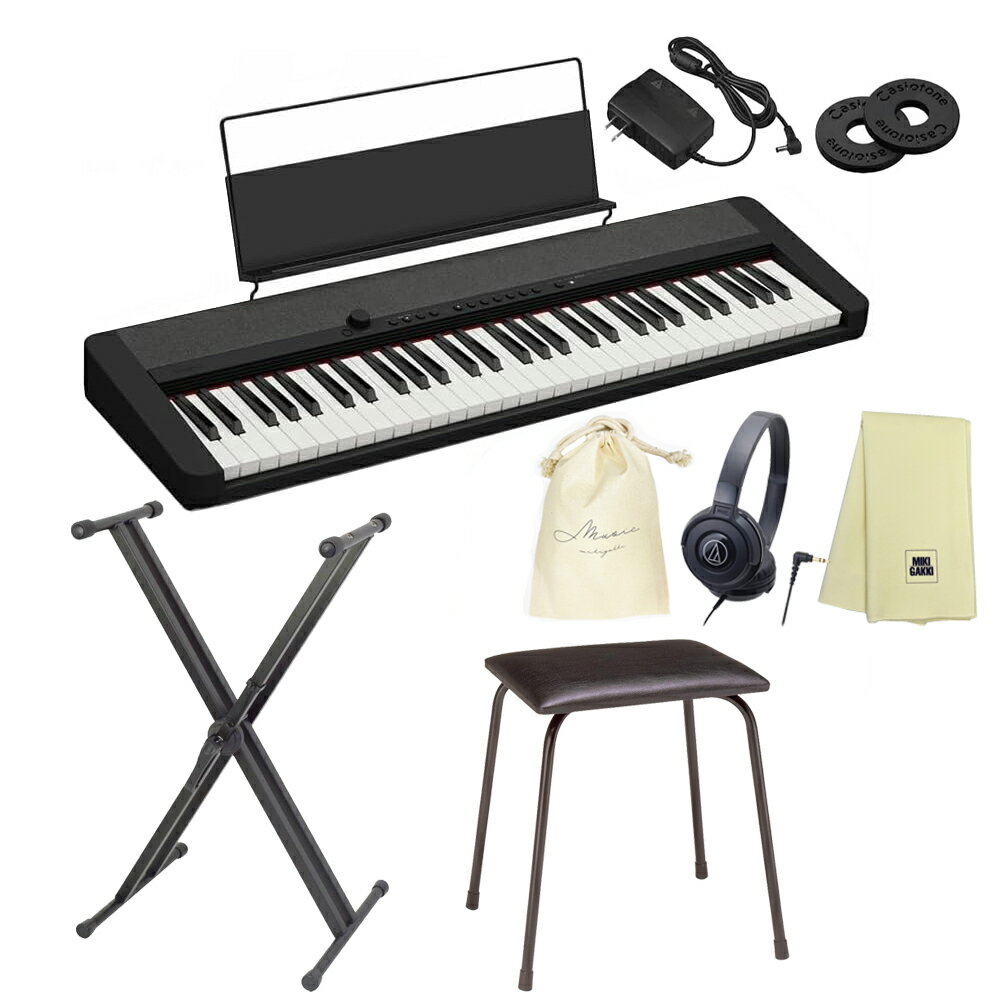 CASIO CT-S1BK 【キーボードスタンド、椅子(CB5)、ヘッドフォン(ATH-S100)、オリジナル巾着、楽器クロスセット】 ブラック キーボード カ...