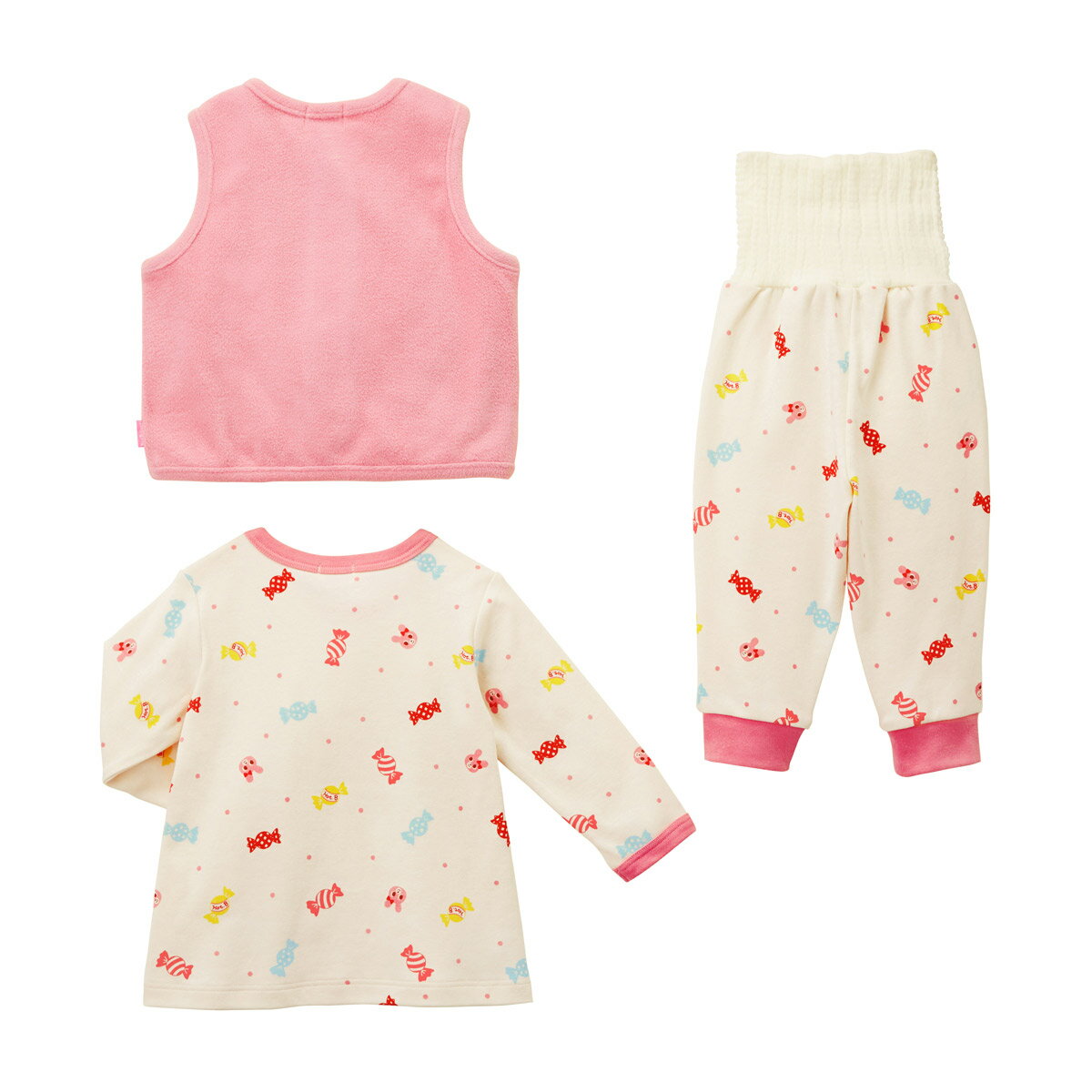 ミキハウス ホットビスケッツ mikihouse 長袖パジャマ（80cm・90cm・100cm・110cm・120cm） ベビー ベビー服 女の子 キッズ 子供服 子ども 寝巻 ベスト付き はらまき 腹巻付き