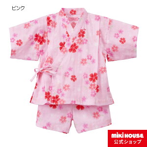 ミキハウス ホットビスケッツ mikihouse さくら柄ガーゼ甚平スーツ（80cm-110cm） キッズ 子供服 こども 子供 女の子 甚平 浴衣 夏祭り お祭り 祭り