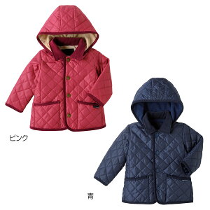 【アウトレット】ミキハウス mikihouse 裏フリース フード付キルティングジャンパー（100cm・110cm） キッズ 子供服 アウター こども服 男の子 女の子 冬 おでかけ 通園 通学 防寒 ネイビー 幼稚園 小学校 中綿 アウター キルティングジャケット