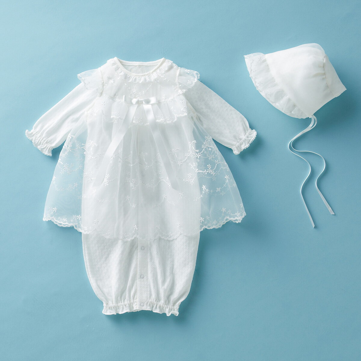 【ミキハウス公式ショップ】ミキハウス mikihouse セレモニードレスセット【通年向け】【箱入】＜フリー(50-60cm)＞ ベビー服 子供服 赤ちゃん 出産準備 出産祝い プレゼント お宮参り 記念日 お披露目 退院 女の子 男の子 白 3