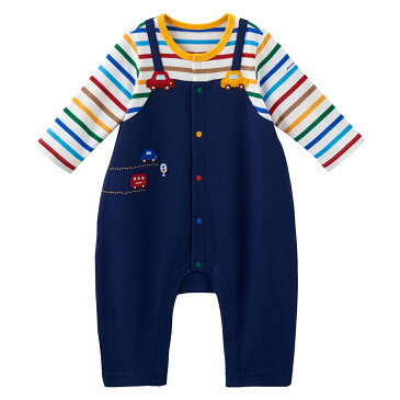ミキハウス mikihouse 車オーバーオール風カバーオール(70cm・80cm) ベビー服 子供服 ロンパース 女の子 男の子 前開き