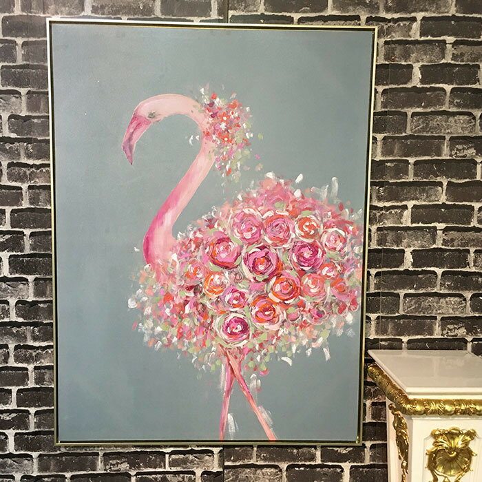 アートパネル 送料無料 favorite 動物 フラミンゴ ピンク 花 フラワー 額付き 贅沢な空間を演出 90×120ワイド 新築祝 ギフト キラキラ オシャレ おしゃれ キャンバス生地 アクリル絵の具 壁 インテリア リビング 玄関 ミキインテリア