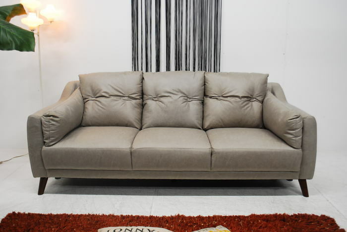 未使用 アウトレット 送料無料 エレガント モダンデザイン トリプルソファー グレー 現品限り 3Pソファー 3人掛け 三人掛け 幅197 クロスレザー 肘あり 肘付 北欧調 モダン リビング 家具 ミキインテリア [2]