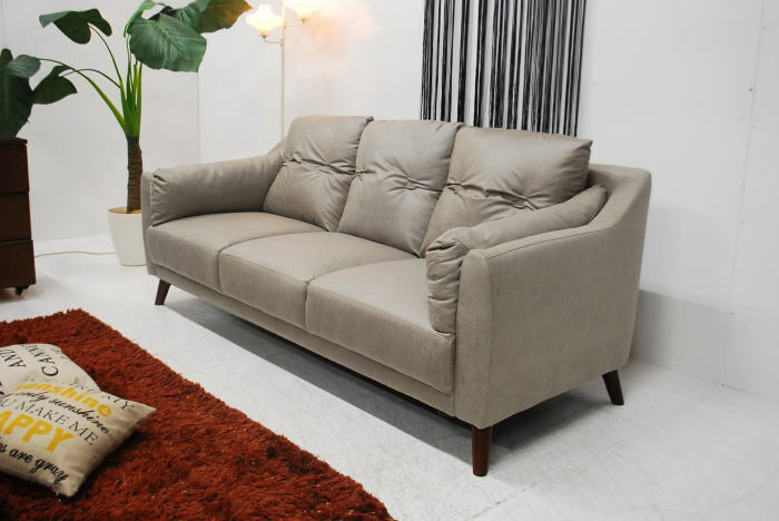 未使用 アウトレット 送料無料 エレガント モダンデザイン トリプルソファー グレー 現品限り 3Pソファー 3人掛け 三人掛け 幅197 クロスレザー 肘あり 肘付 北欧調 モダン リビング 家具 ミキインテリア [3]