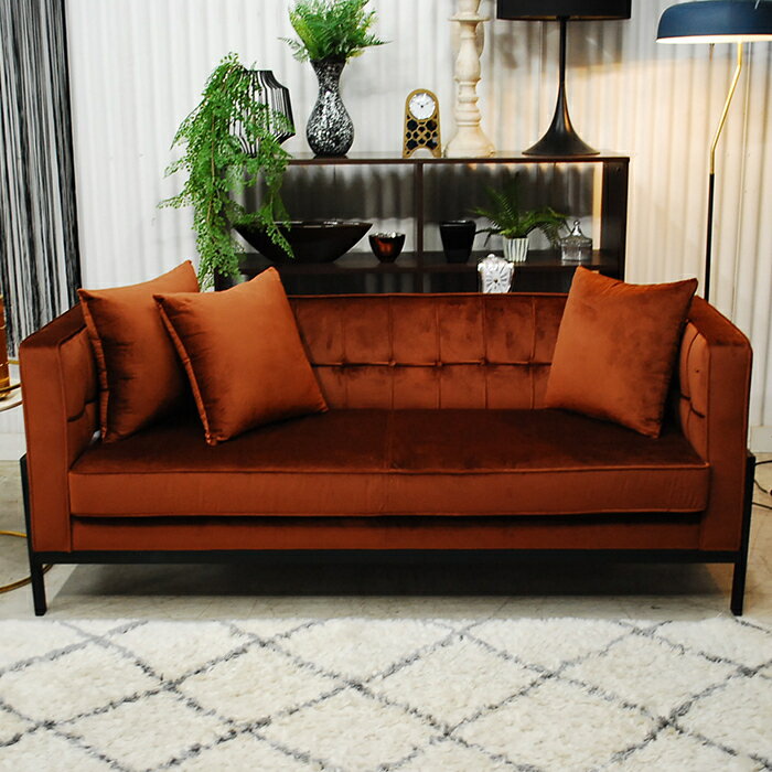 アウトレット 未使用 送料無料 ベルベッド スタイリッシュ モダン トリプルソファー ブラウン 茶 3P ファブリック 布 布地 3Pソファー トリプルソファー 3人掛け 三人掛け 高級感 インテリア リビング 家具ミキインテリア