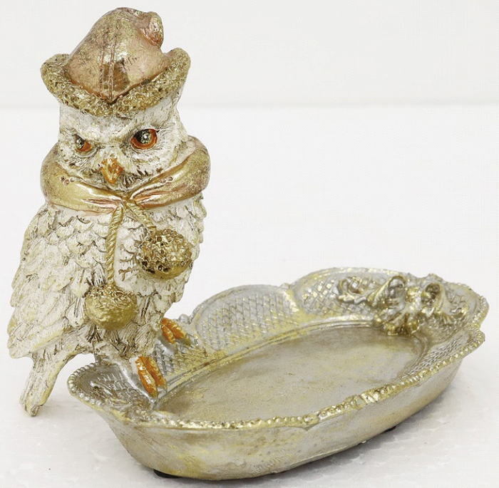 アウトレット 未使用 オウルトレイ フクロウ 梟 owl 鳥 オブジェ 置物 小物入れ インテリア 開運 かわいい アンティーク風 レトロ ショールと帽子 雑貨 リビング 玄関 店舗 ショップ ディスプレイ プレゼント ギフト 贈り物 　ミキインテリア(3)