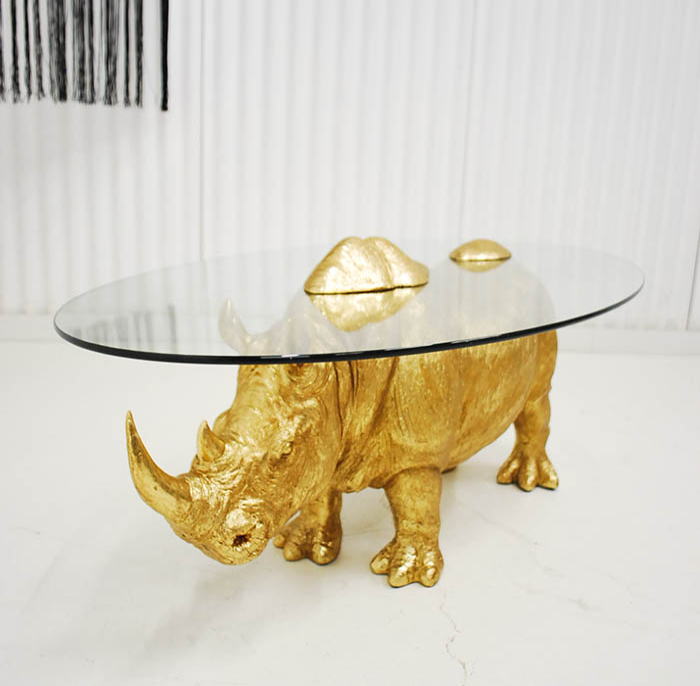 送料無料 アニマル テーブル サイ ライノウ 100幅 センターリビングテーブル ゴールド ミキインテリア
