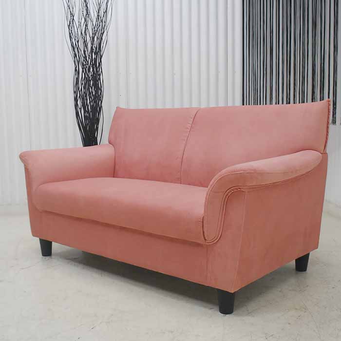 アウトレット 展示品 現品限り 送料無料 ピンク　ベロア調 二人掛け 2P ソファー エステサロンなどにもおすすめ 2人掛け シンプル 幅135 肘付 肘あり 北欧 リビング 家具ミキインテリア