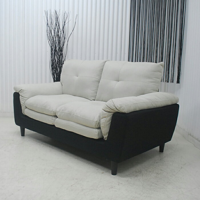 アウトレット 展示品 送料無料 現品限り スタイリッシュモダン お洒落なツートンカラー ファブリック 布製 2人掛け 2Pソファー 布張 ミキインテリア [2]