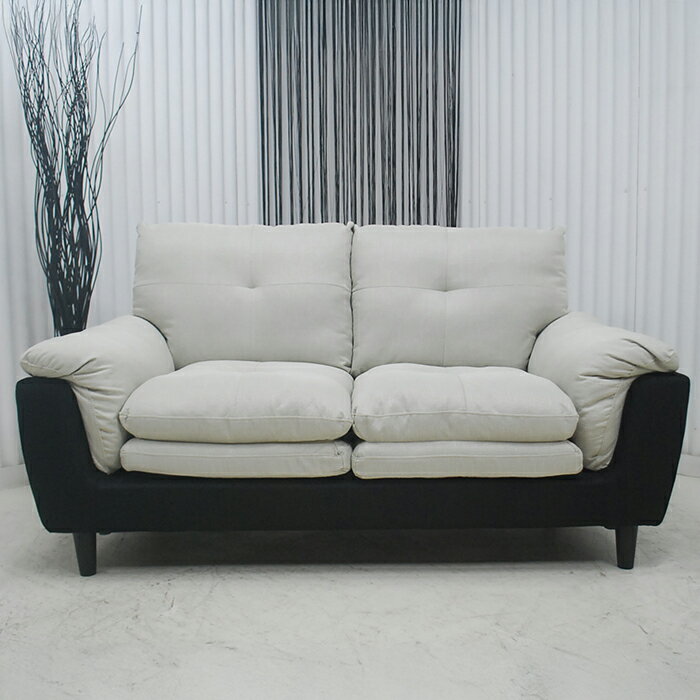 アウトレット 展示品 送料無料 現品限り スタイリッシュモダン お洒落なツートンカラー ファブリック 布製 2人掛け 2Pソファー 布張 ミキインテリア [3]