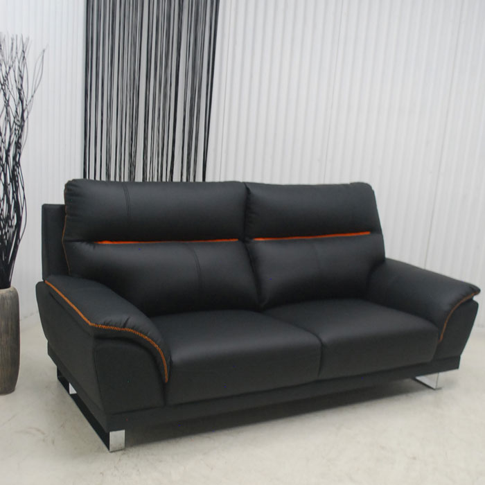Love Sofa - アウトレット 展示品 現品限り 送料無料 スタイリッシュモダンデザイン 3人掛けソファー ブラックにオレンジのラインアクセント 3P 三人掛けソファー トリプルソファー ミキインテリア