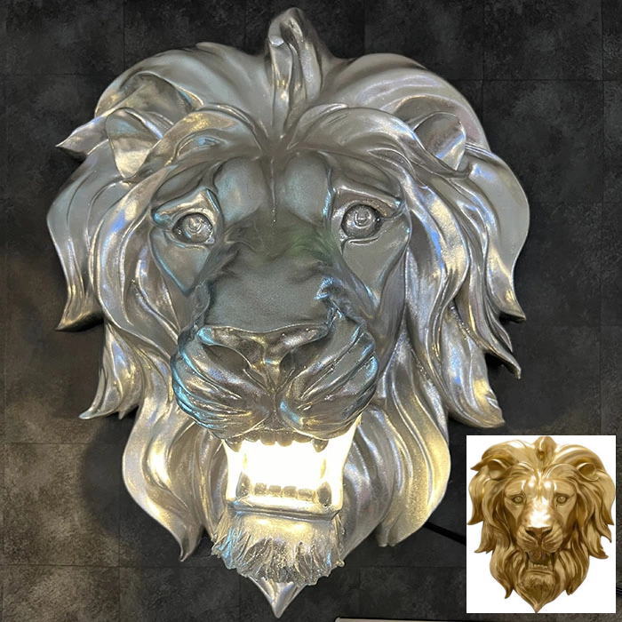 送料無料 ライオン 百獣の王 ウォールライト シルバー 銀 ゴールド 金 壁掛け オブジェ 存在感抜群 ア..