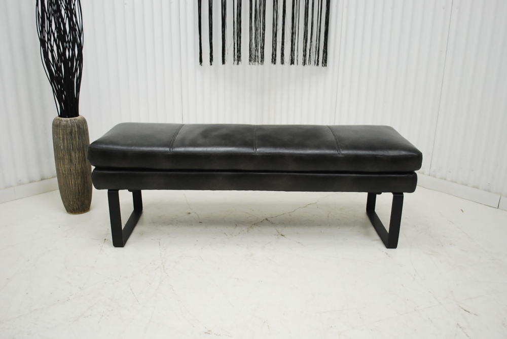 アウトレット 送料無料 展示品 現品限り ベンチソファー ソフトレザー 幅135cm リビングダイニング 上品なブラック 黒 家具 ミキインテリア [2]
