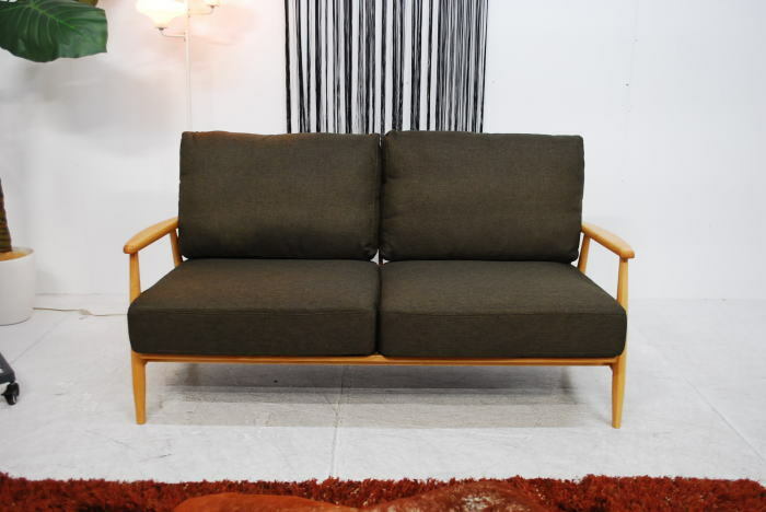 送料無料 未使用 アウトレット 新品 アルダー無垢材 オイル塗装仕上げ 和モダン ソファー ソファ REKUSASU 2Pソファー 2人掛け 二人掛け ファブリック 布 布地 北欧 リビング 家具 肘あり 肘付 ナチュラル ブラウンミキインテリア [2]