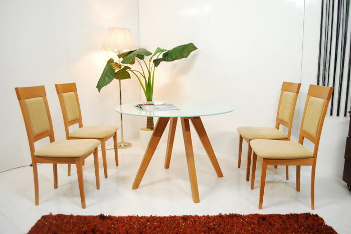 アウトレット 現品限り 送料無料 北欧テイストインテリア 丸円形ダイニング5点セット 強化ガラス カフェ風 MONBURAN ミキインテリア