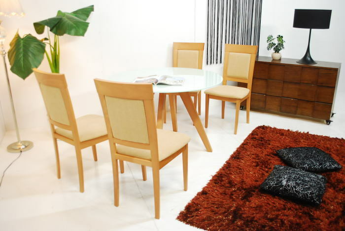 アウトレット 現品限り 送料無料 北欧テイストインテリア 丸円形ダイニング5点セット 強化ガラス カフェ風 MONBURAN ミキインテリア [2]