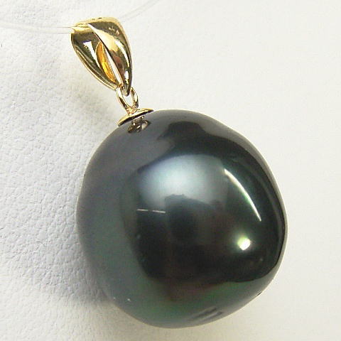 K18/K14WGタヒチ黒蝶真珠ペンダントトップ【15mm-16mm】【ドロップ】【激安】【訳あり】【送料無料】 pkm-5773 (黒真珠 本真珠 タヒチ産 ...