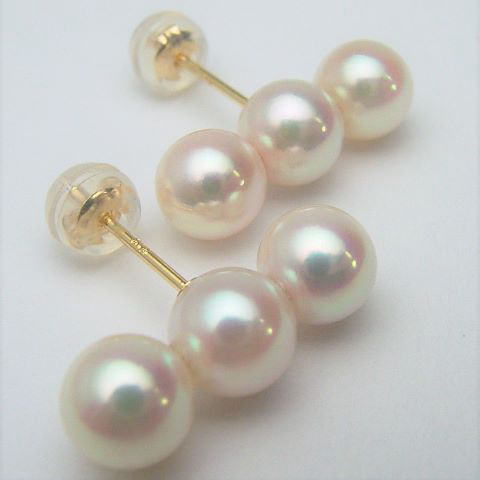 Pt900/K18/K14WGアコヤ真珠ピアス【5.5mm-