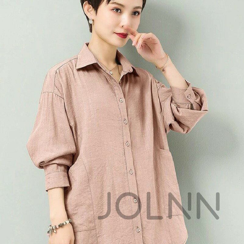 チュニック 長袖 シャツブラウス レディース チュニックシャツ シャツ 春 ブラウス ロングシャツ 羽織り 春物コート 長袖シャツ 薄手 しゃれ 前開き 長袖ブラウス ビジネスシャツ ラウンドヘーム トップス 綿麻 生地 フォーマルブラウス 無地 ポケット 折襟 体型カバー