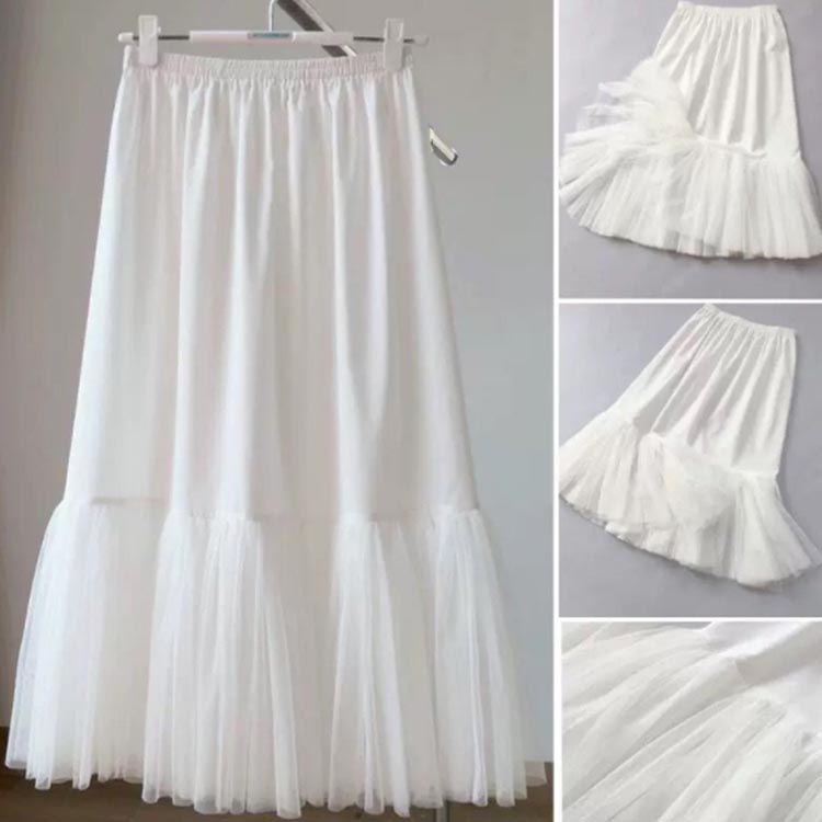 【送料無料】透け防止 ぺチコートスカート 35cm ワンピース 50cm スカート 40cm 45cm 肌着 65cm 綿 ぺチスカート 75cm丈 Aライン 55cm ペチコート 下着 60cm 裾チュール コットン フレア 吸水速乾 45cm インナー 透 2