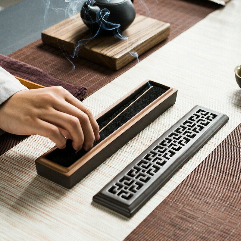 【送料無料】お香立て 横置き 安全 おしゃれ 陶器製 ステンレスネット付 香炉 携帯用 線香立て 書斎 瞑..