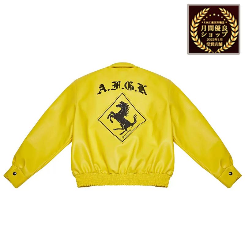 楽天F.M.C.＼ポイント最大46倍！マラソン／値下げ SALE 【19％OFF！定価30,580円→24,760円】a few good kids AFGK afewgoodkids おしゃれ ラッパー 馬柄 レザー ジャケット JACKET スタジャン ブラック バイク レーシング 革ジャンストリートファッション