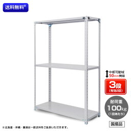 【送料無料】　業務用スチールラック　耐荷重：1段100kg　【高さ2100 x 横幅1500 x 奥行600 x 棚板3枚(有効段数2段)】