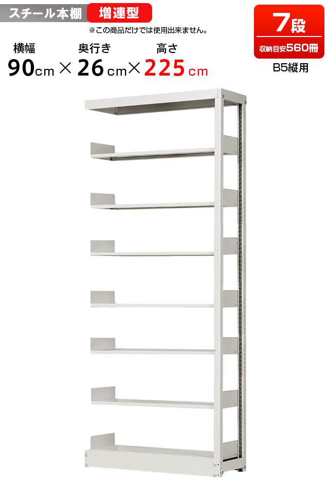 【送料無料】　≪図書館でも使用しているスチール本棚≫　複柱単式スチール書架【B5用】【増連型】【高さ2250・有効段数7段】