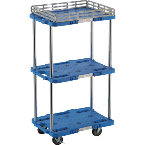 【トラスコ】ルートバン　3段式　柵1段付　370X500　4輪自在ストッパー付（ブルー/グリーン）