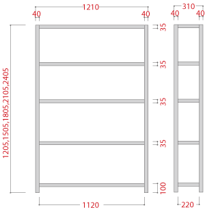 【送料無料】　業務用スチールラック　耐荷重：1段150kg　【高さ2400 x 横幅1200 x 奥行300 x 棚板3枚(有効段数2段)】