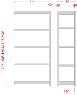 【送料無料】業務用スチールラック ボルトレス・増連型 オープン型 耐荷重:1段200kg【高さ1500 x 横幅900 x 奥行450 x 棚板5枚(有効段数4段)】 [2]