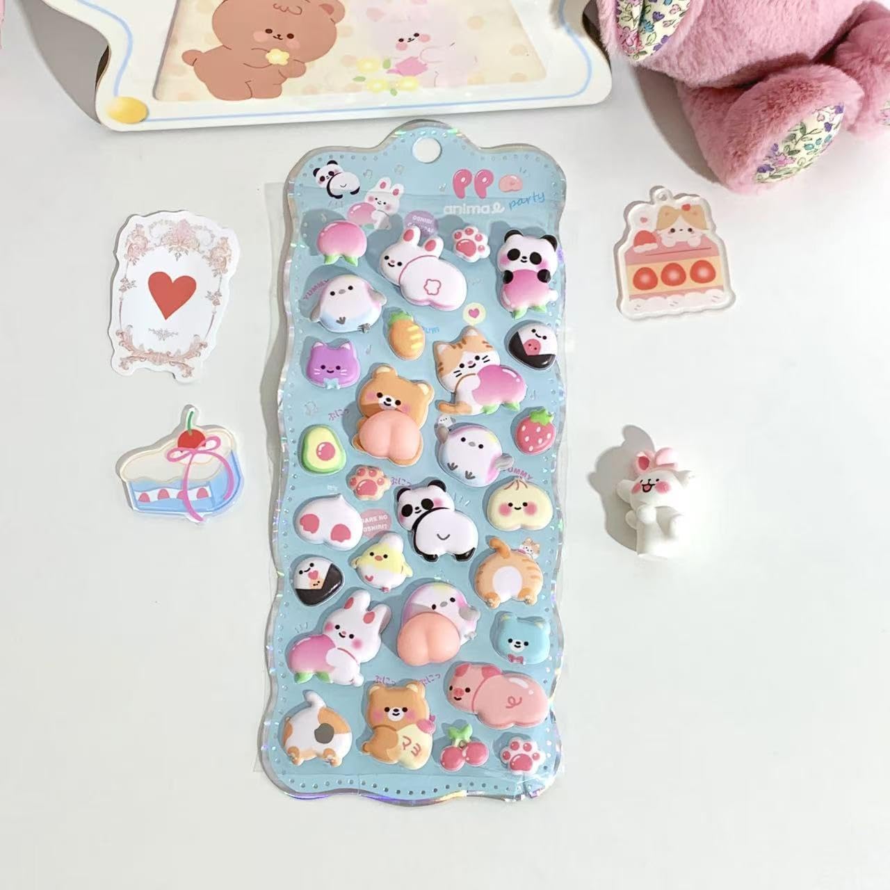 おしりぷにぷにシール かわいい ぷくぷく キャラクター 3D マシュマロ ふわふわ もちもち もっちりスクイーズ ステッカー シール帳 デコレーション 2セット milaibao-10000340 lulalula サンプル画像2