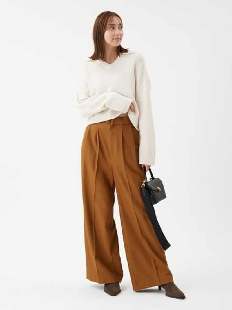 ウールカシミヤ衿付きVネックニット Mila Owen ミラオーウェン トップス ニット ピンク イエロー ホワ..