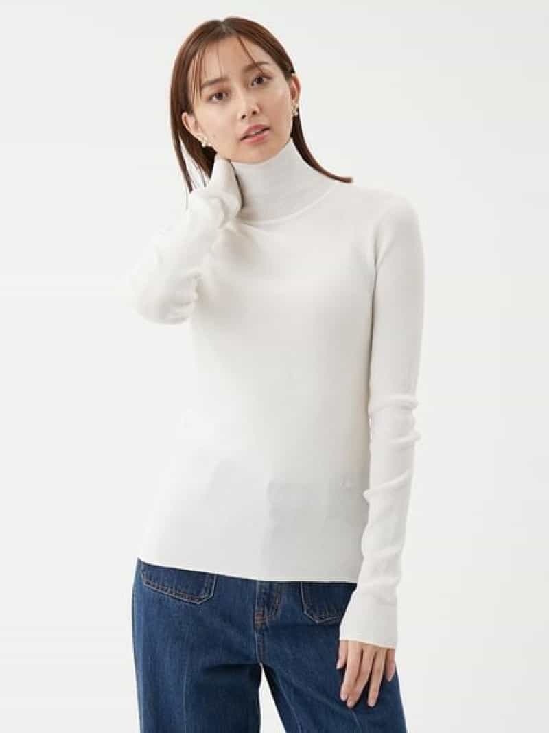 シアーラメタートルネックリブニット Mila Owen ミラオーウェン トップス ニット ホワイト ピンク ベージュ【先行予約】*【送料無料】[Rakuten Fashion]