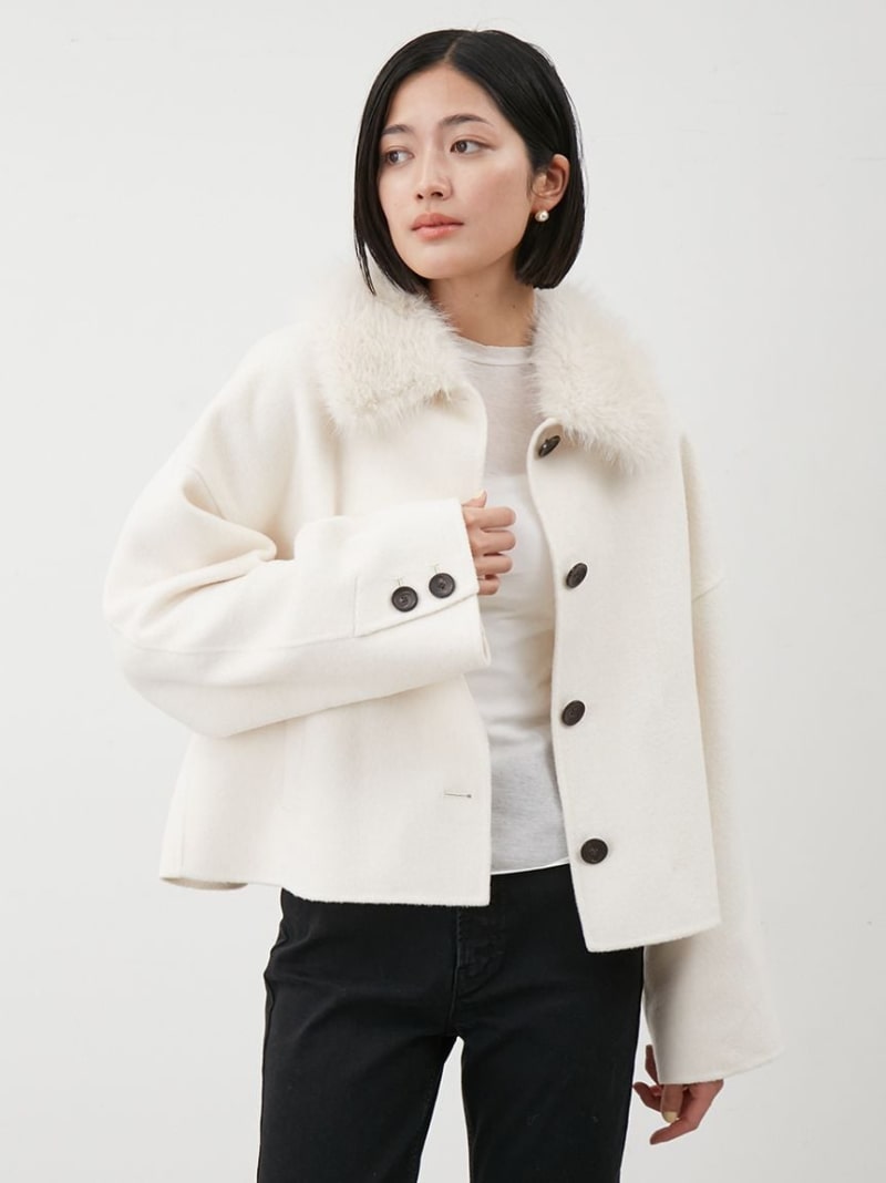 2wayファーカラーリバーショートコート Mila Owen ミラオーウェン ジャケット・アウター その他のジャケット・アウター ホワイト ブラック【送料無料】[Rakuten Fashion]のサムネイル