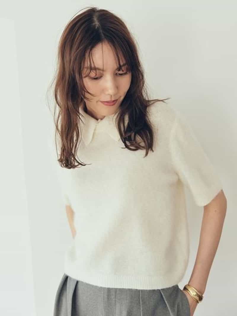 ポロ衿クロップド丈モヘアニットトップス Mila Owen ミラオーウェン トップス ニット ホワイト グレー イエロー【送料無料】[Rakuten Fashion]のサムネイル