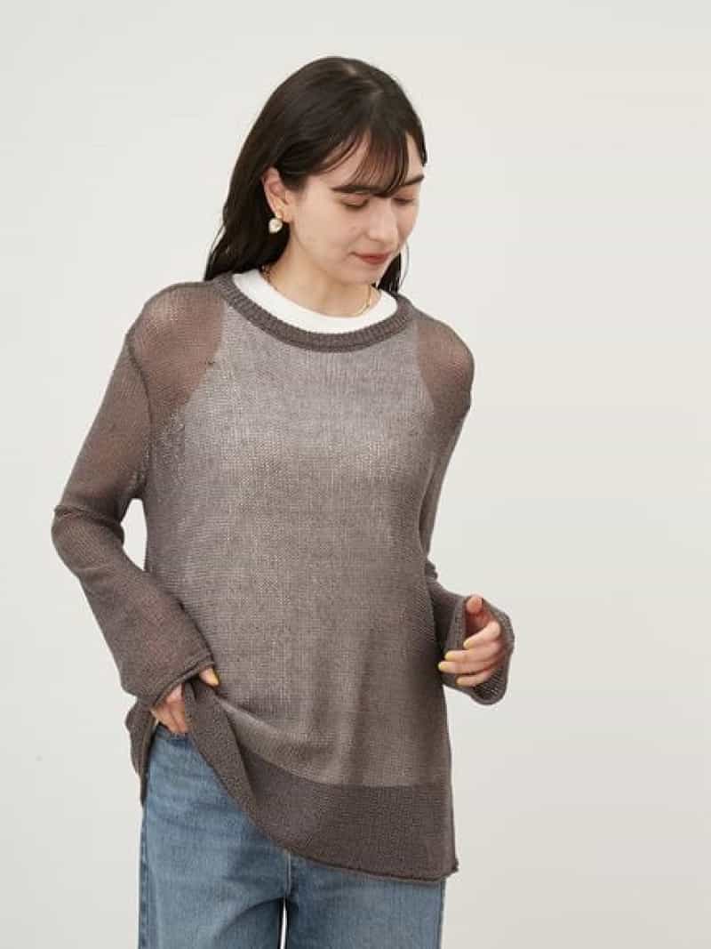 リネン混ローゲージシアーニット【手洗い可能】 Mila Owen ミラオーウェン トップス ニット グレー グリーン ホワイト【送料無料】[Rakuten Fashion]のサムネイル