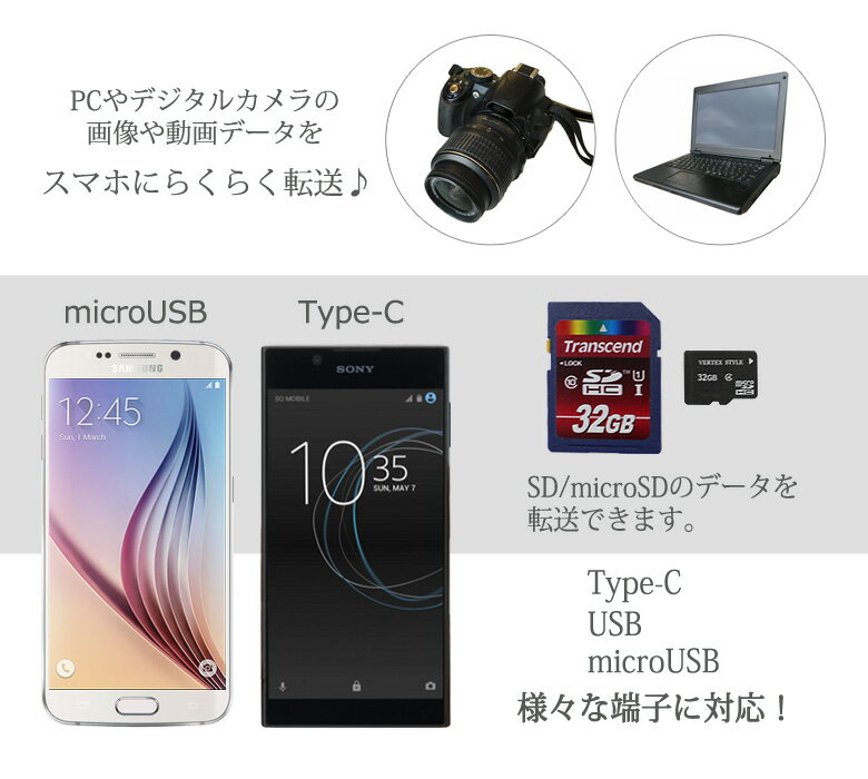 カードリーダー Type C Type-C TypeC USB microUSB microSD SD マルチカードリーダー スマホ PC SDカード microSDカード カードリーダーライター コンパクト 携帯 メモリ移行 PC画像 移行 動画データ