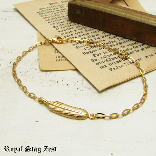 ブレスレット メンズ シルバーブレスレットゴールドコート RoyalStagZEST フェザー 羽根 ダイヤモンド レディースSBR26-004