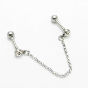 ボディピアス 16g チェーン 2連 CZ付き スター ピアス ストレートバーベル 16G stb2301