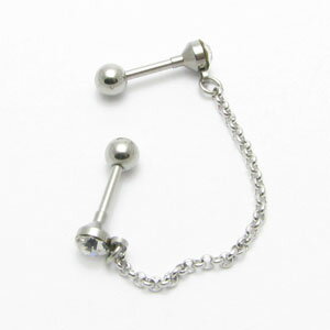 ボディピアス 16g チェーン 2連 CZ付き スター ピアス ストレートバーベル 16G stb2301