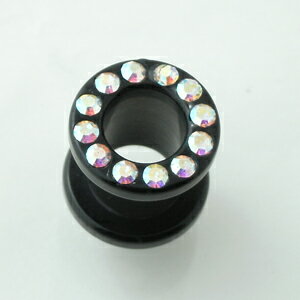 ボディピアス アクリル製ボディピアス クリスタル付きトンネル(黒)0G ACTN001
